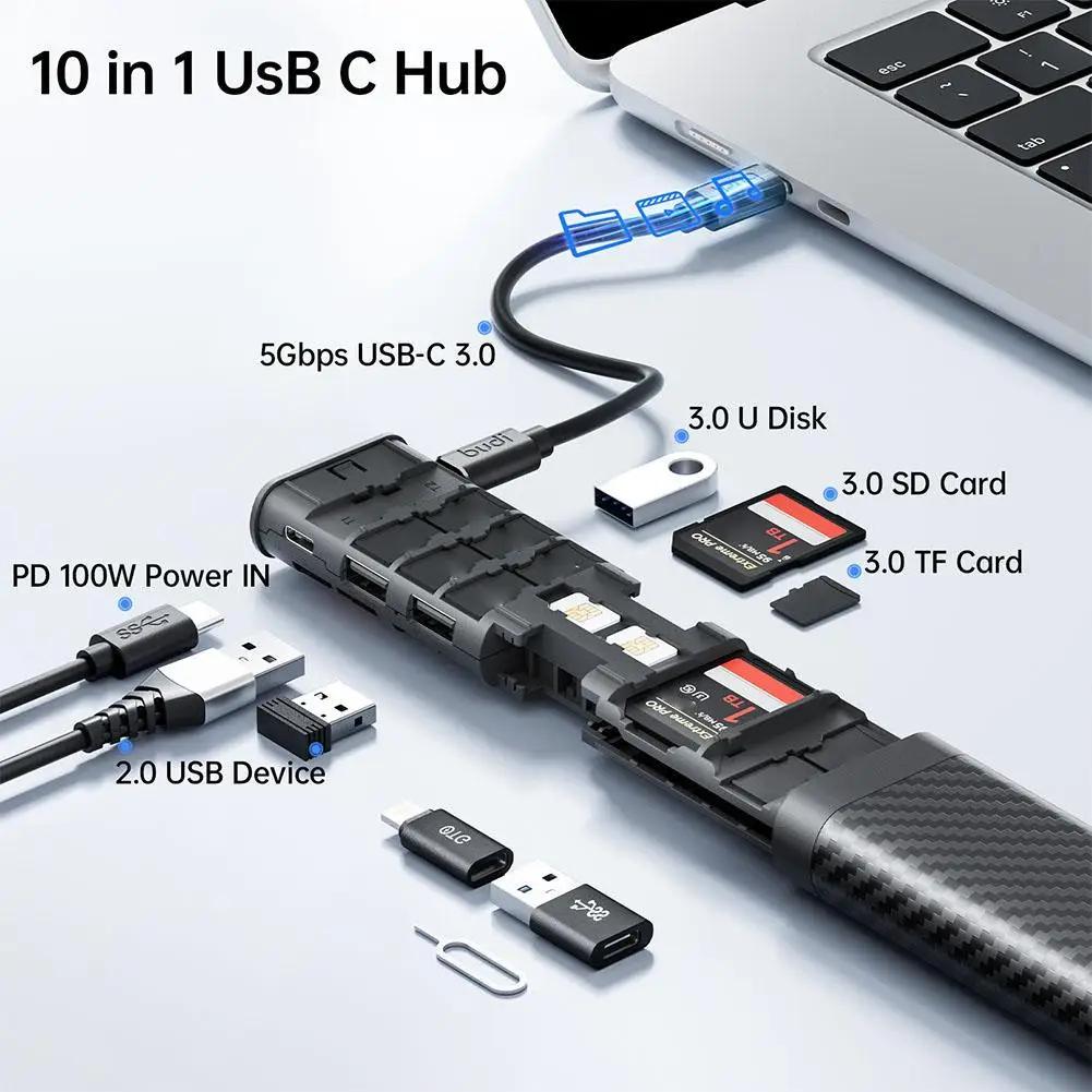 BUDI USB C  OTG USB 3.0 , 5Gbps  , SD TF SIM ī 丮 ڽ, ƮϿ ȭ ġ, 10  1